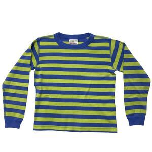 HANNA ANDERSSON Green Periwinkle Blue Stripe Cotton Pajama Top Kids Size 8 / 130